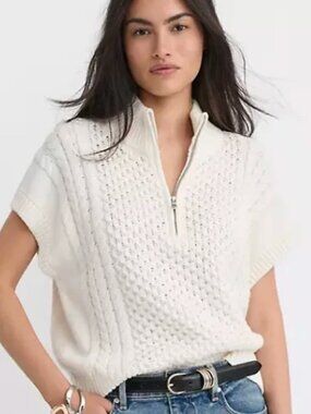 Loft Cream Cable Knit Half Zip Wedge Sweater Vest NWT